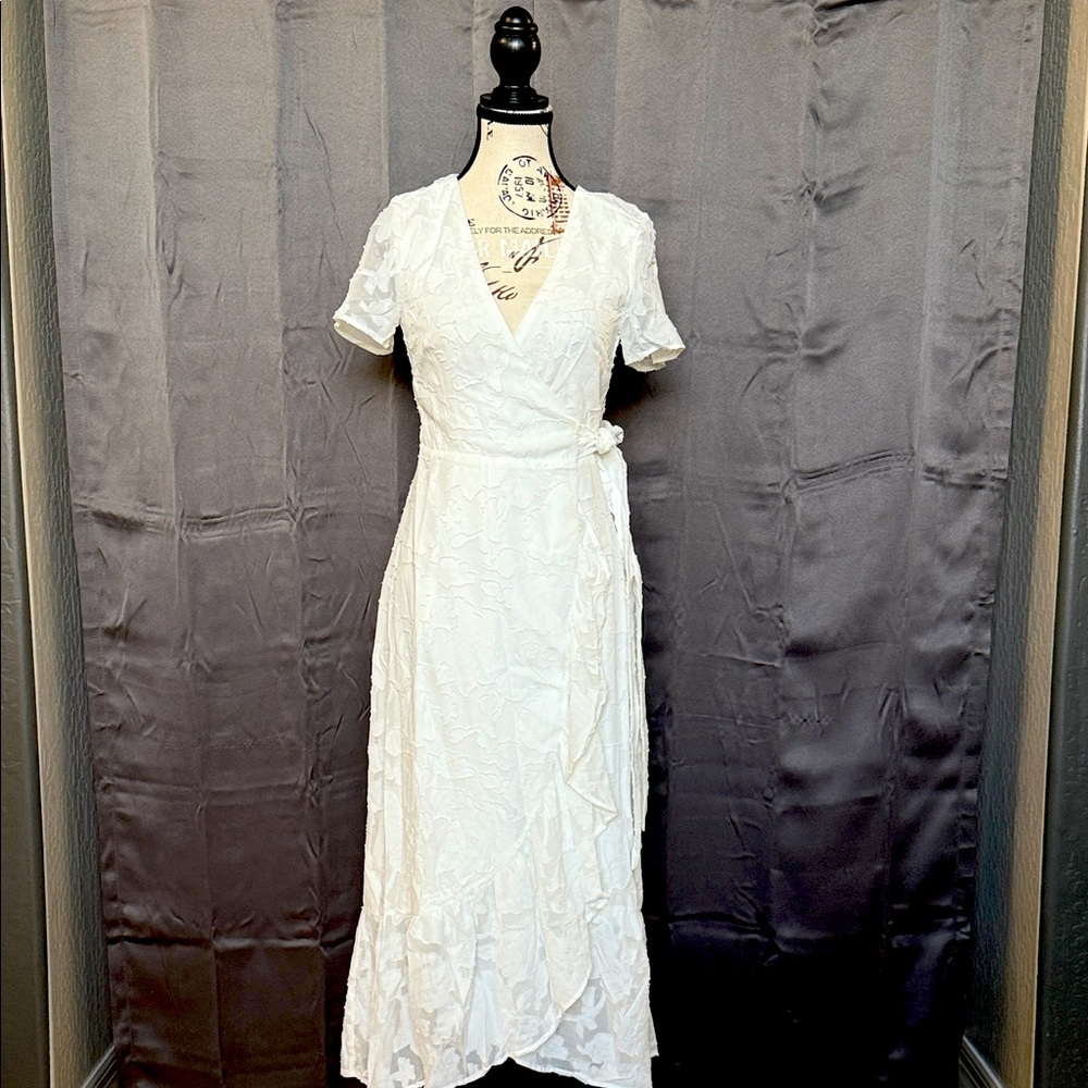 LULUS Elegant White Lace Wrap Dress